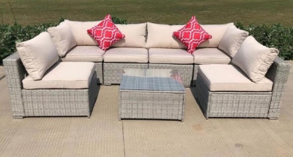 Диван-Трансформер AFINA модульный плетеный из иск. ротанга YR822BgB Grey/Beige купить в Аксае